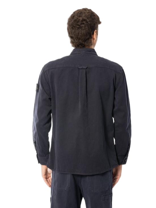 Black Long-Sleeve Button-Up Shirt with Chest Pockets
