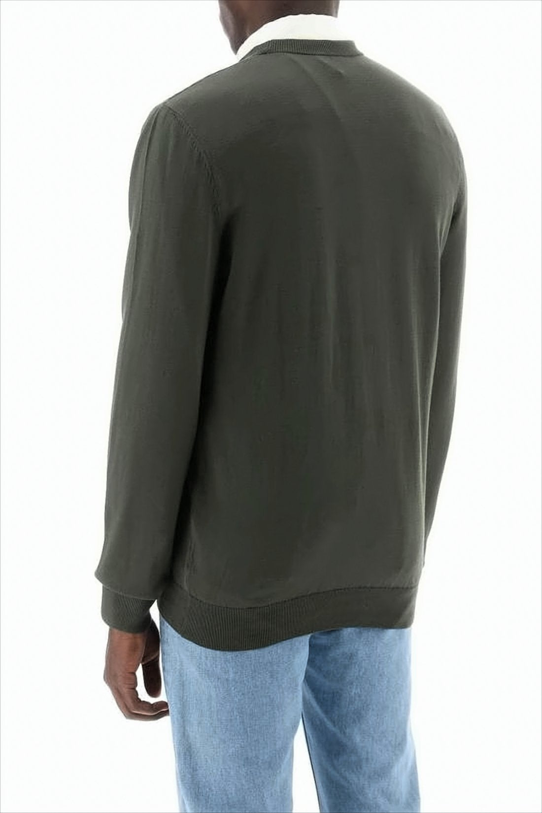 Classic Crew Neck Sweater in Dark Green Cotton