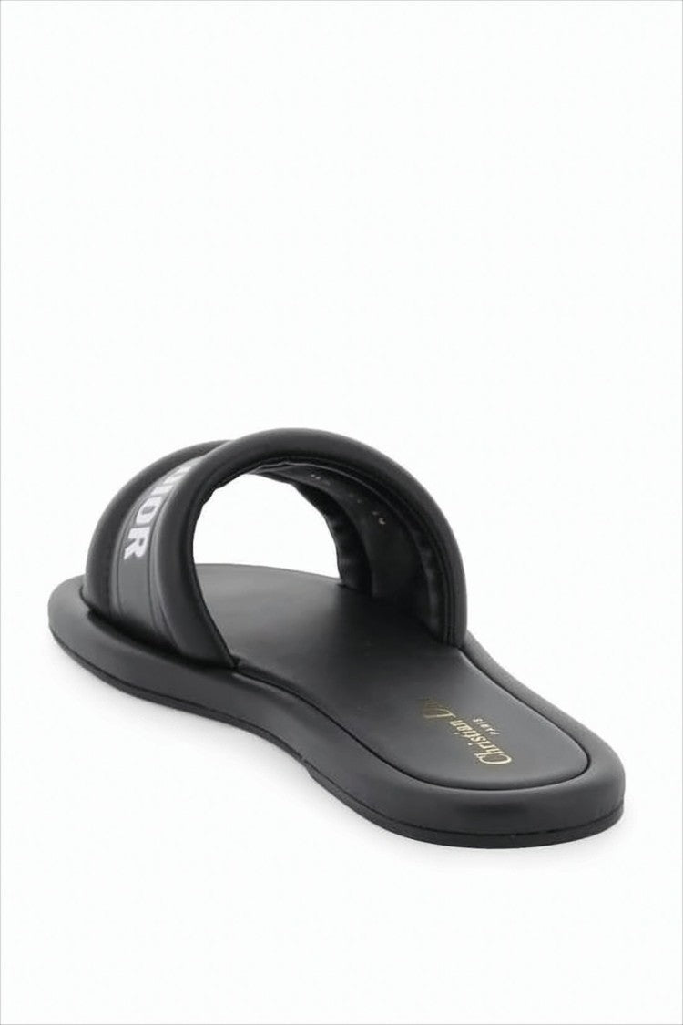 Lambskin Black Slide Sandals with Bold Lettering