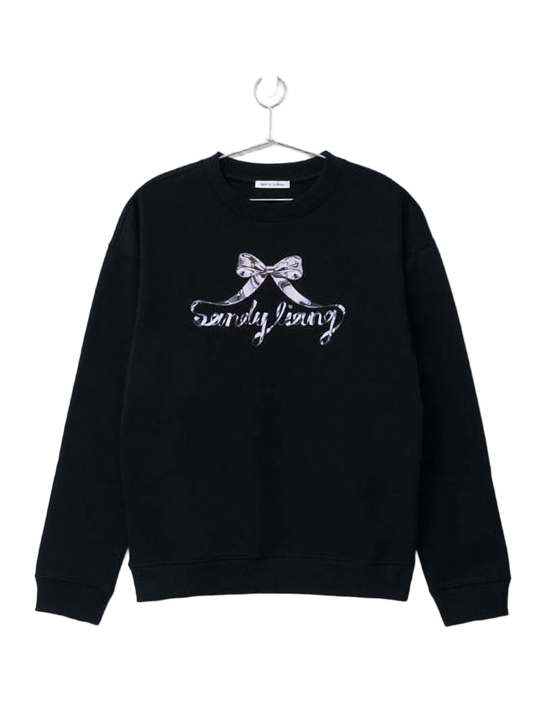 Long-Sleeve Black Sweatshirt with Decorative Bow Graphic