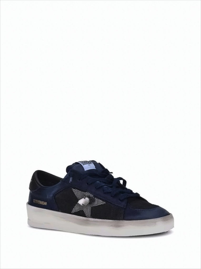 Low-Top Blue Sneakers with Mixed Materials