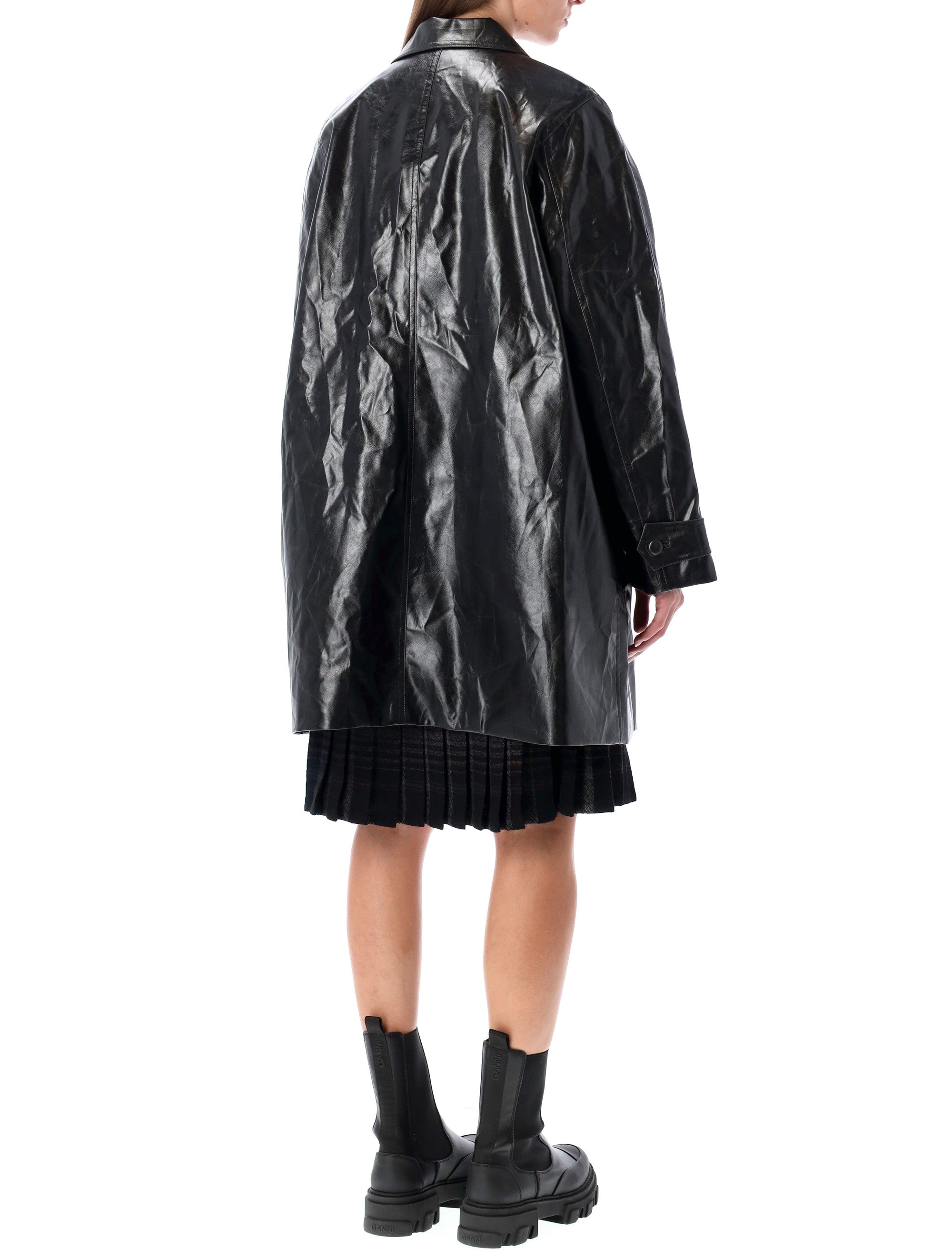 Oversized Black Faux Leather Coat
