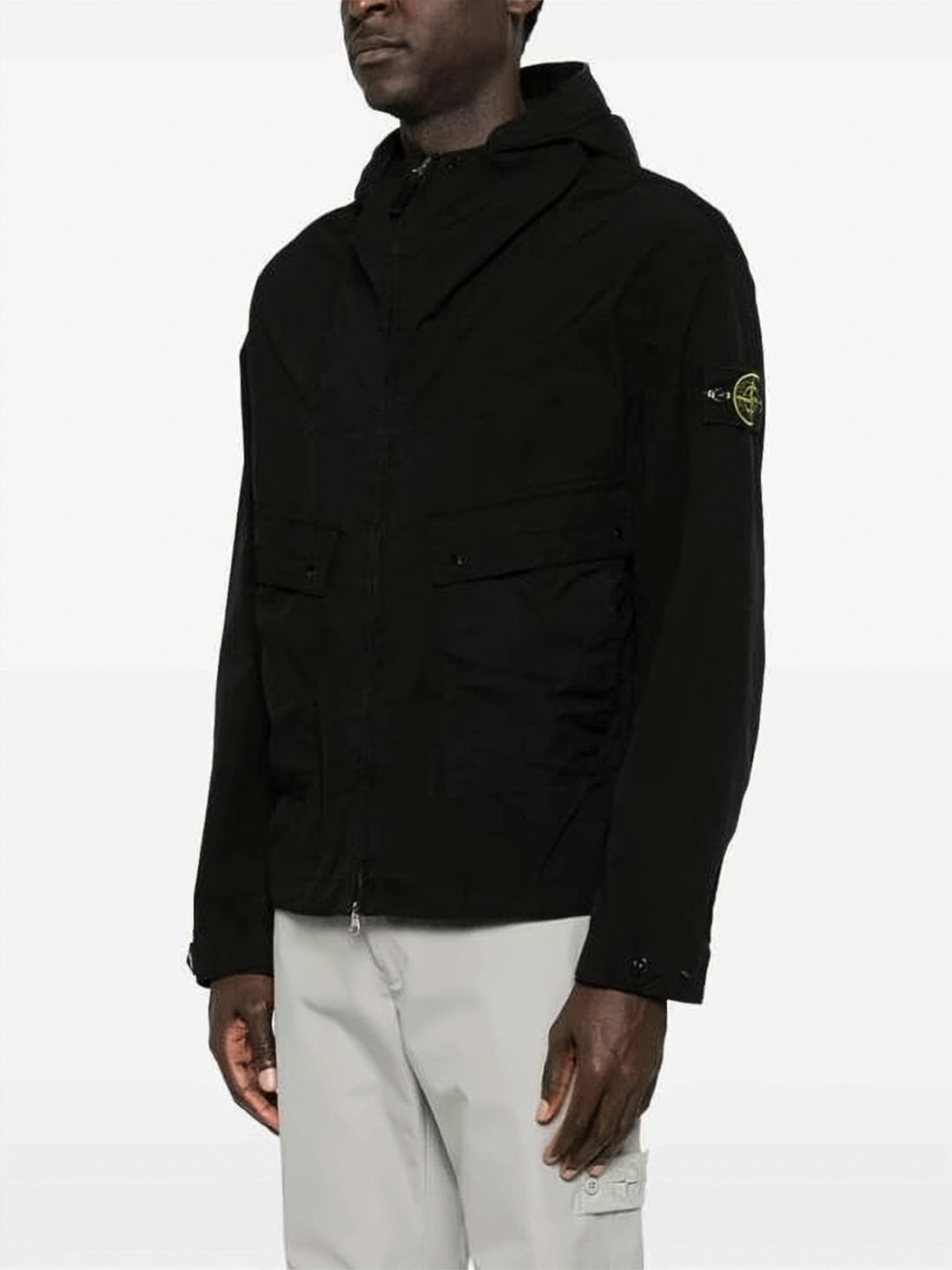 Black Jacket with Hood and Distinctive Logo