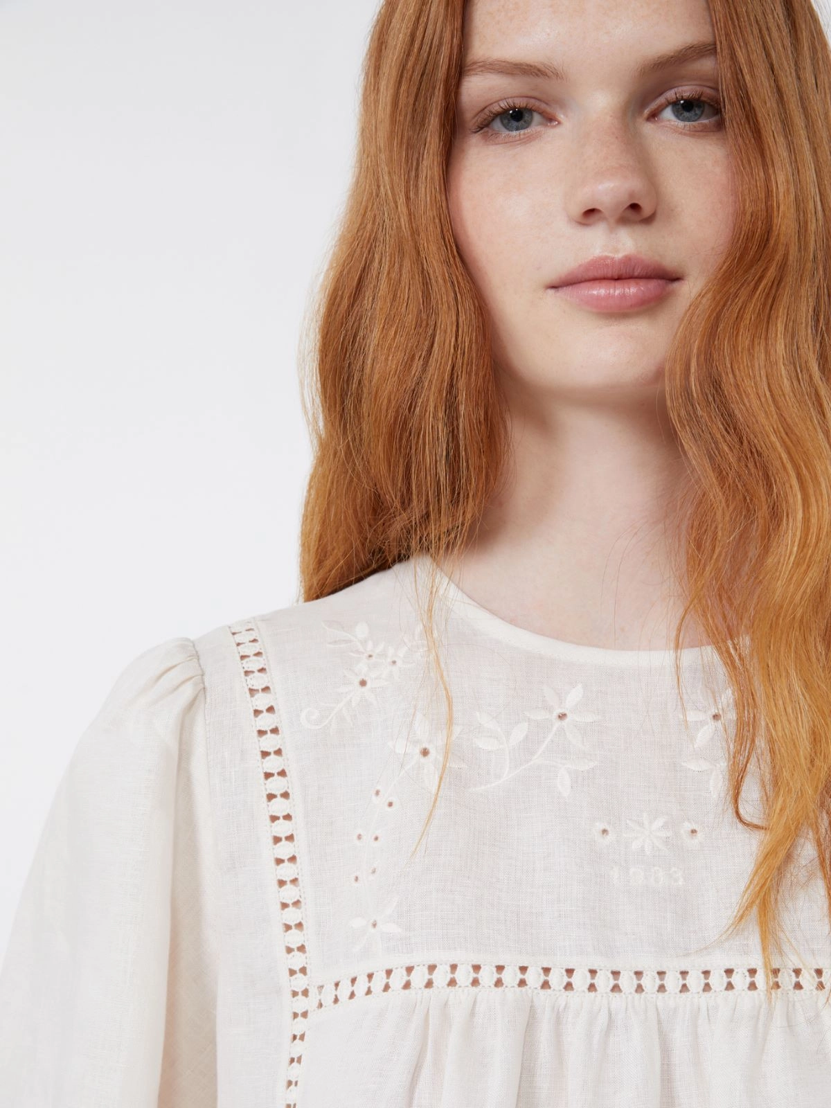 White Eyelet Embroidered Puff Sleeve Top