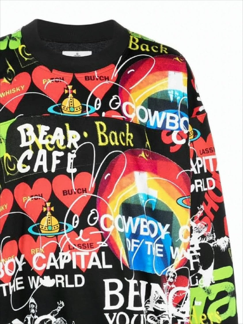 Eclectic Long-Sleeve Sweatshirt With Graffiti-Inspired Design