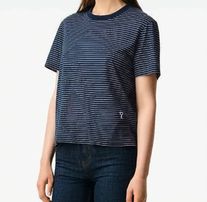 Navy Blue Relaxed Striped Heart T-Shirt