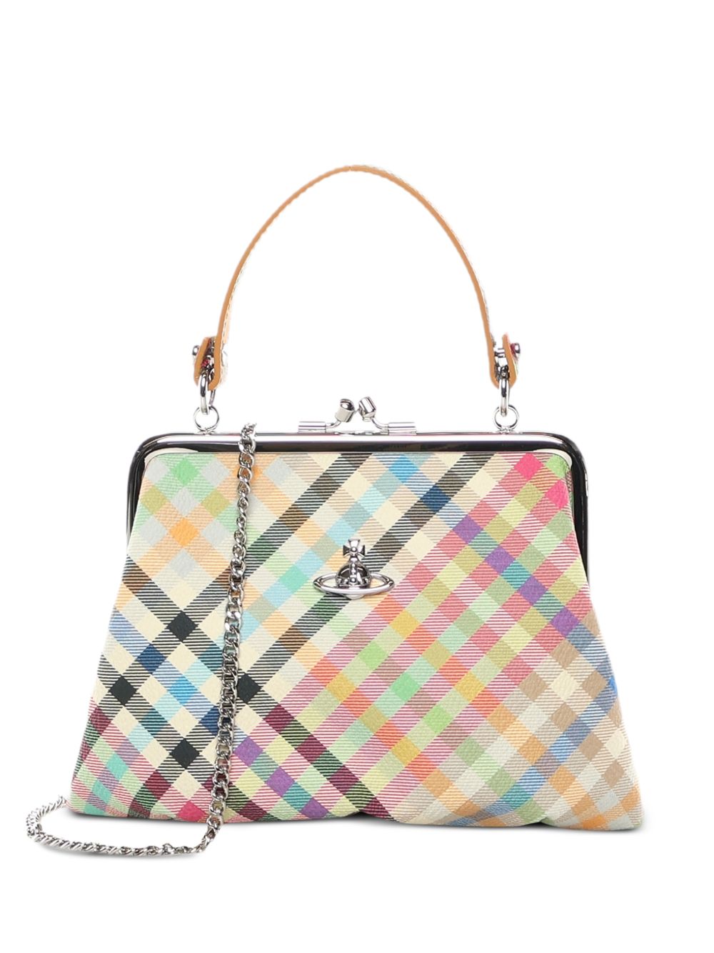 Structured Beige Plaid Shoulder Bag