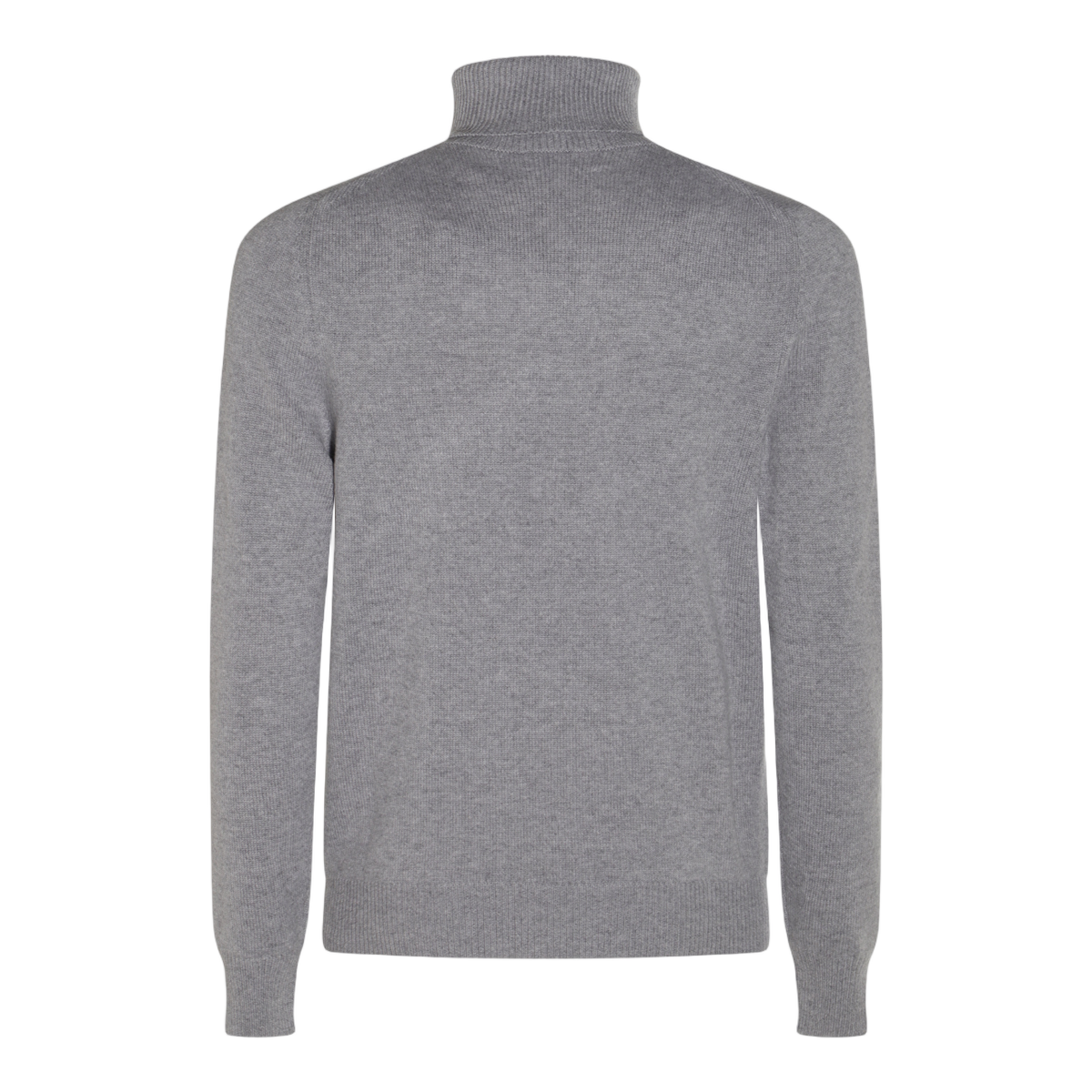 Fine-knit Grey Turtleneck Sweater with Ribbed Details