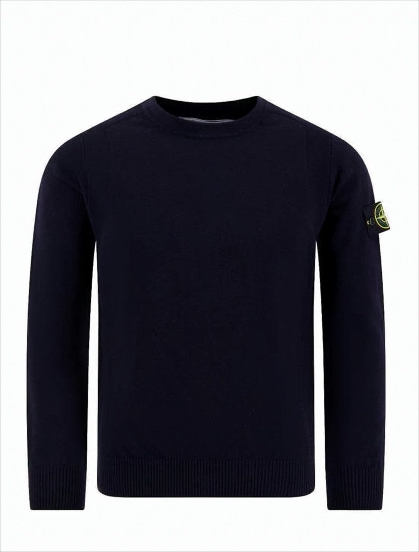 Deep Navy Crewneck Sweater with Ribbed Hem