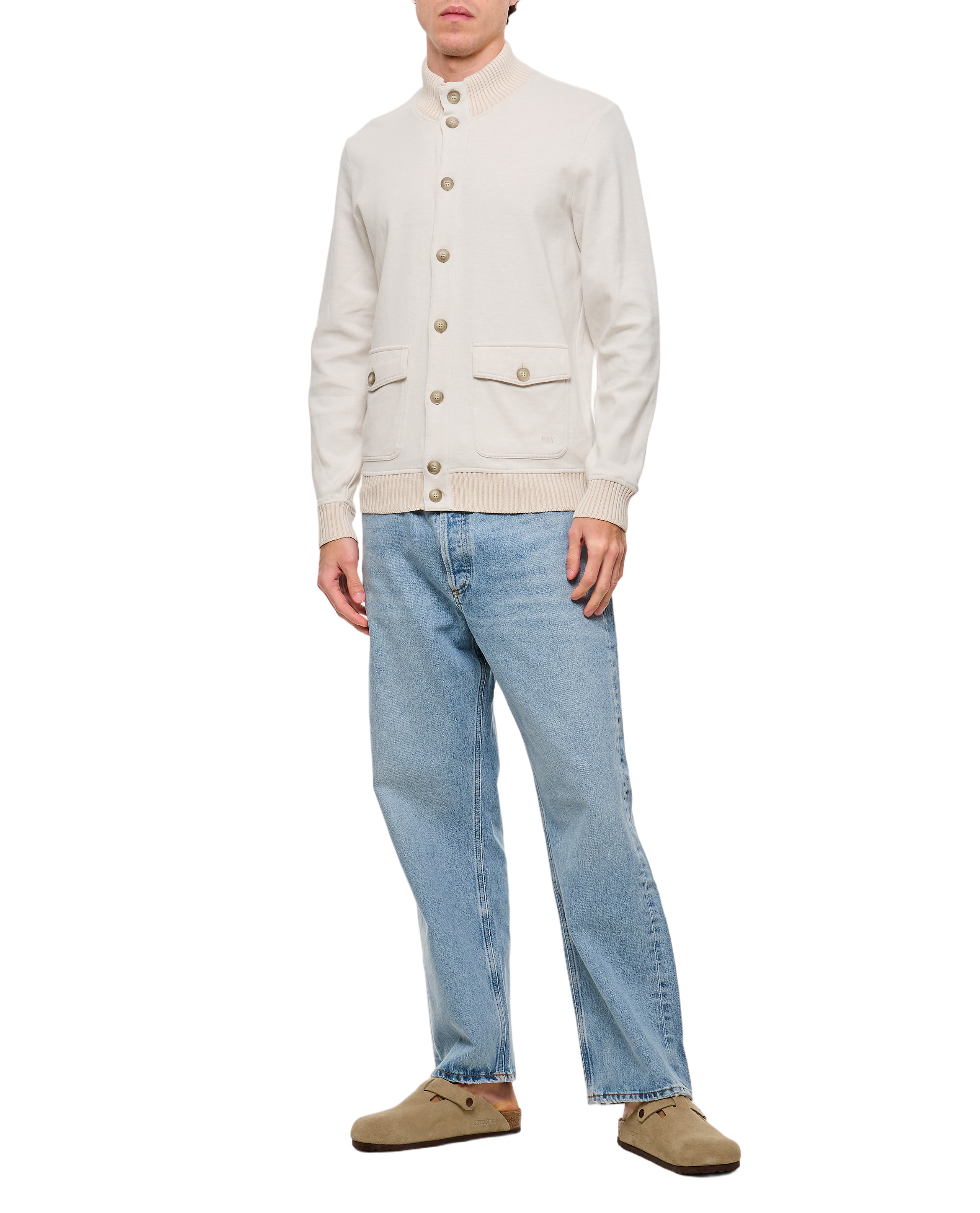 Beige Bomber Jacket With Button Closure