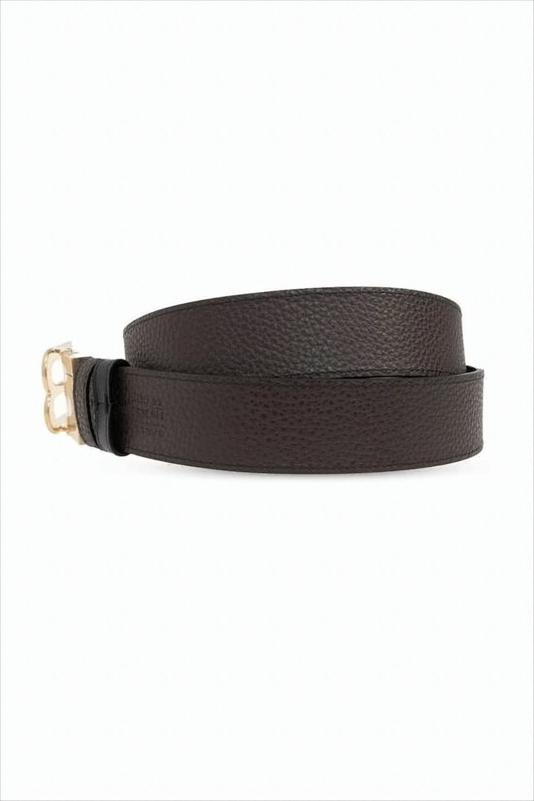 Textured Dark Brown Leather Belt with Gold-tone Buckle