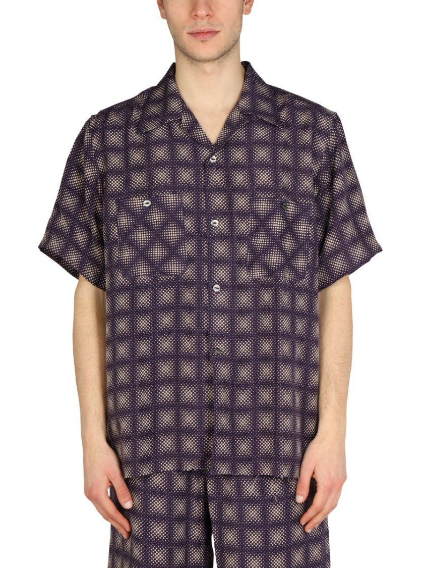Check Print Shirt With Bowling Collar
