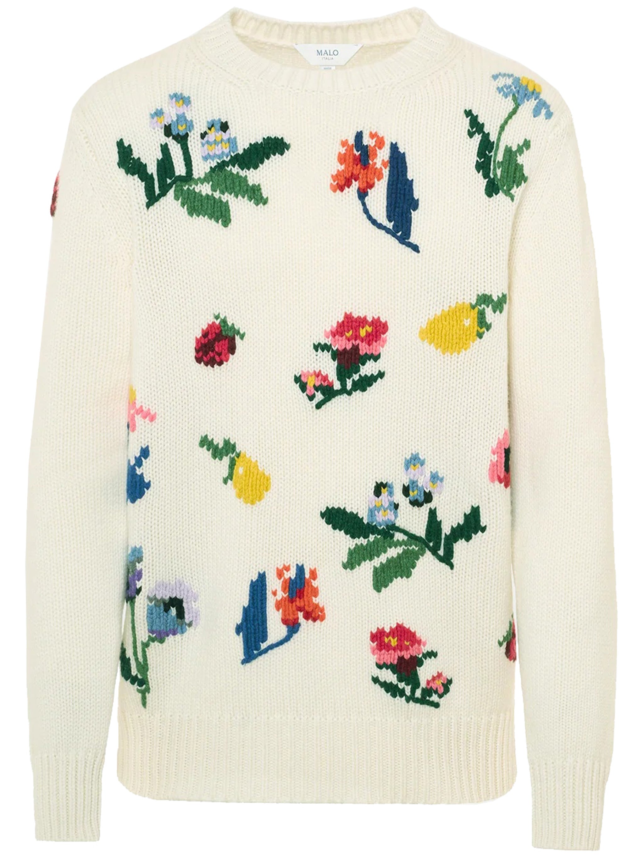 Cream Floral Embroidered Cashmere Sweater