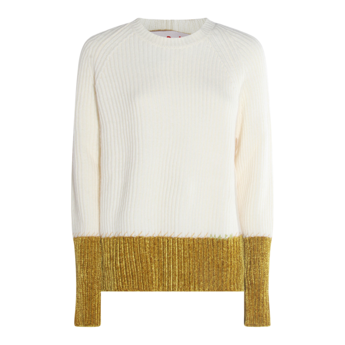 Two-Tone Ribbed Knit Sweater with Round Neckline