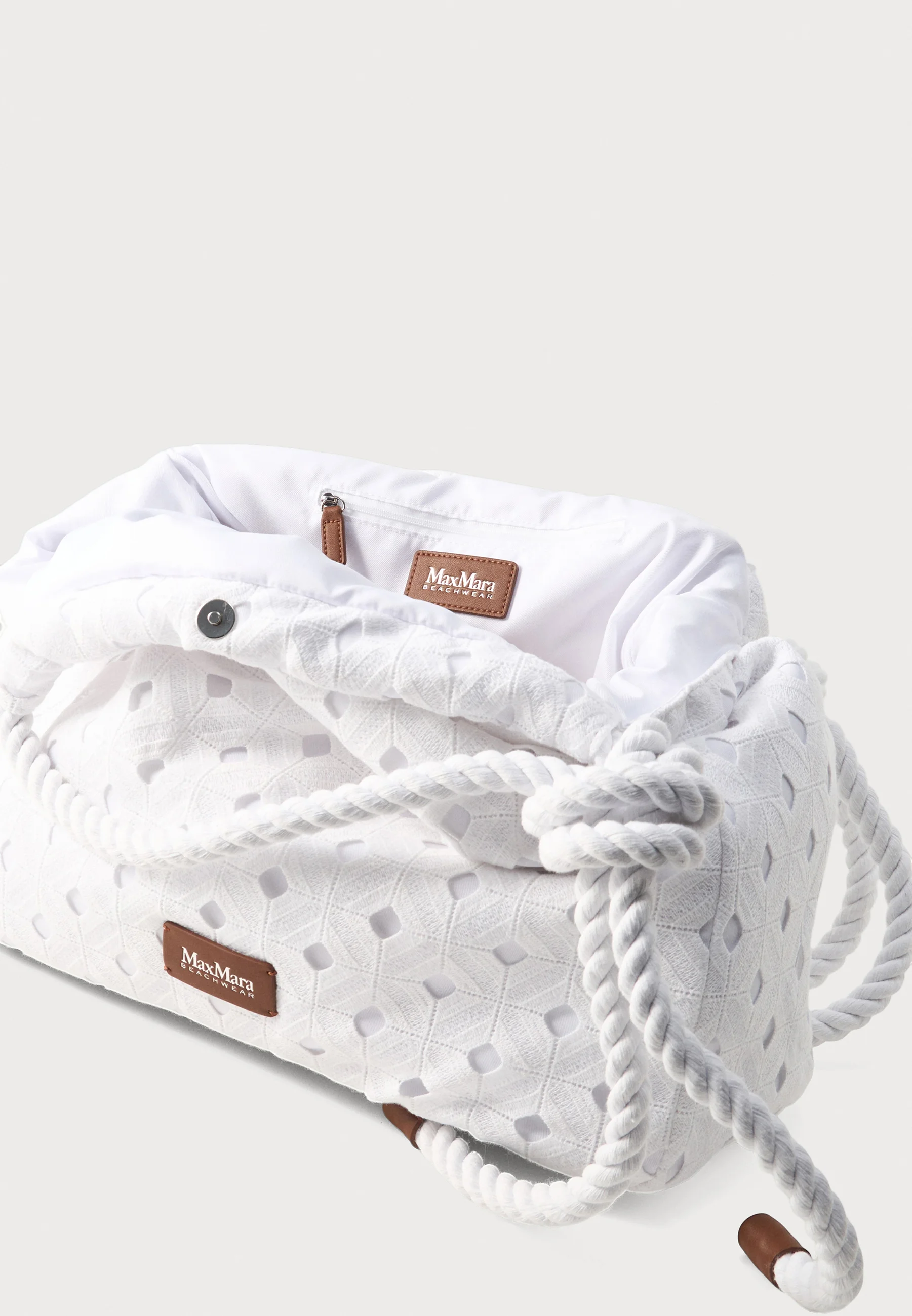 White Geometric Tote Bag with Twisted Rope Handles