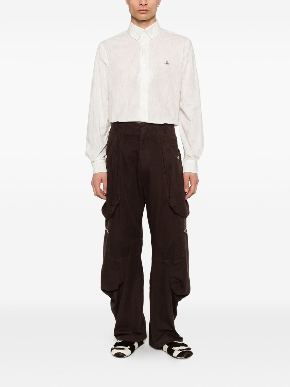 White Tonal Pattern Button-Up Shirt
