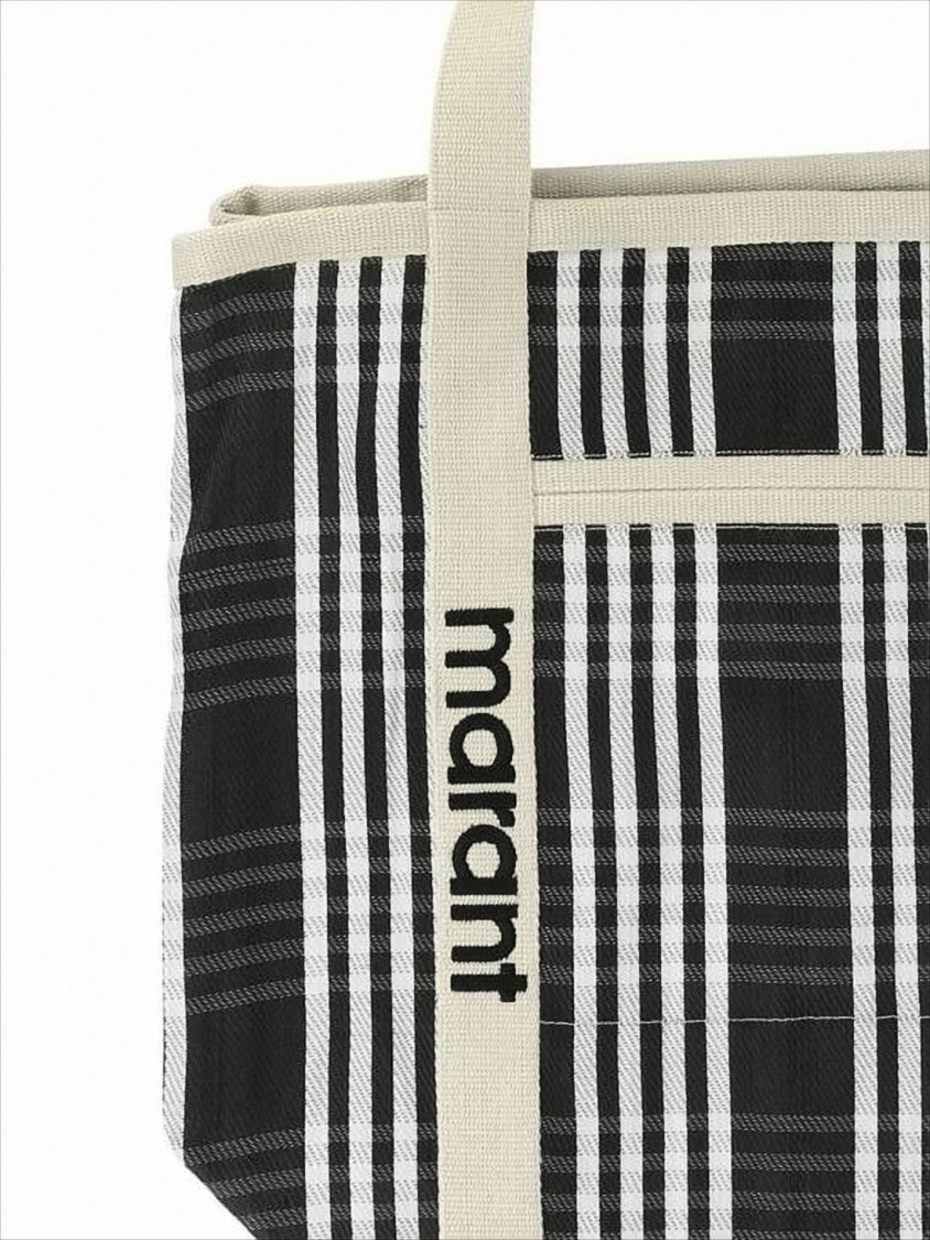 Plaid Pattern Tote Bag with Cream Handles