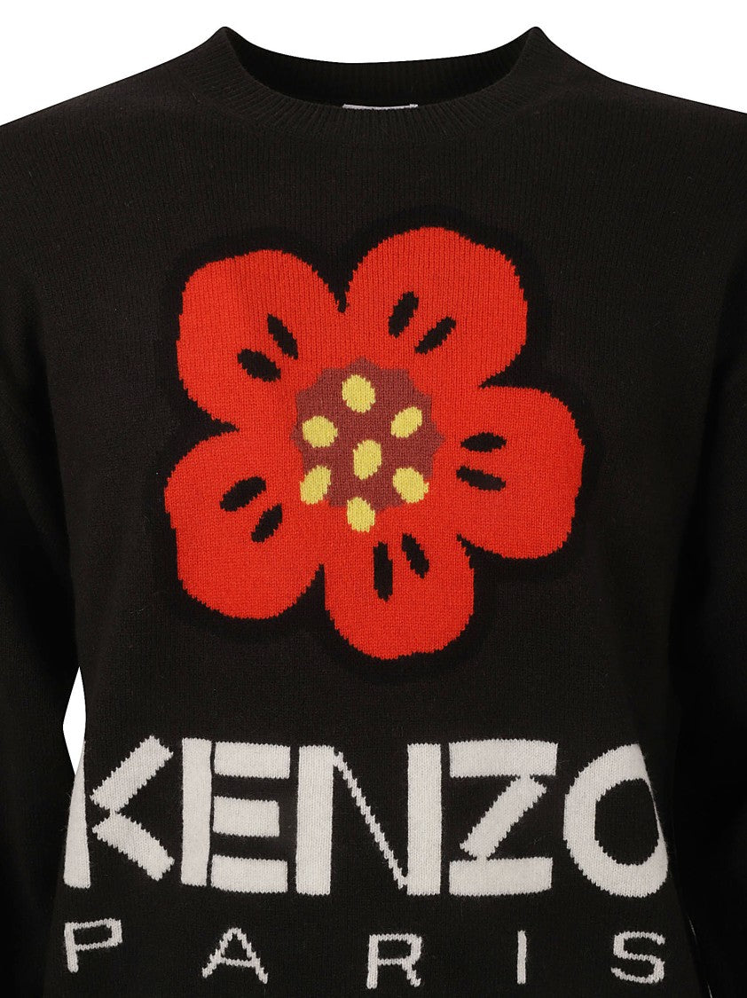 Sweter dzianinowy z motywem kwiatowym, czarny