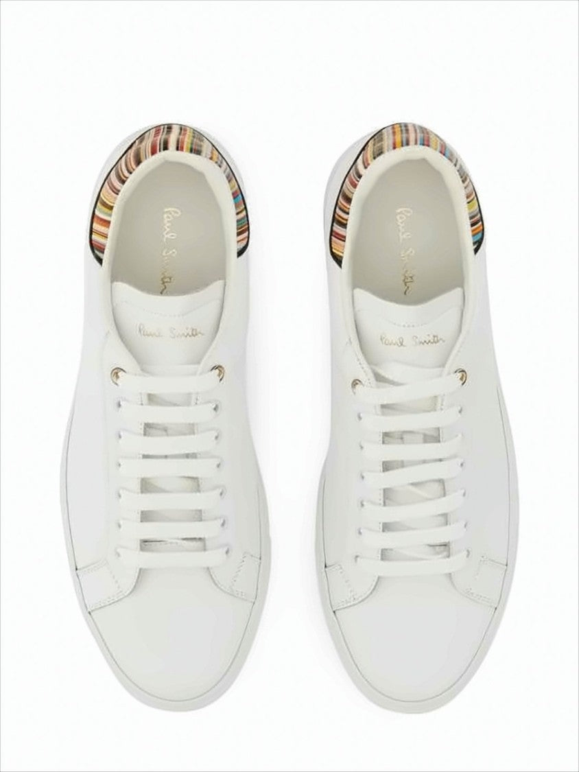Low-Top Leather Sneakers with Multicolor Striped Heel Tab