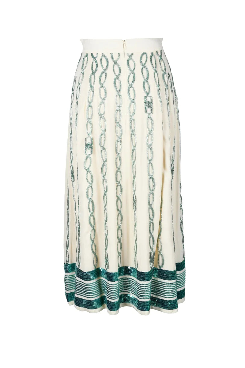 Long Skirt Embroidery White/Green