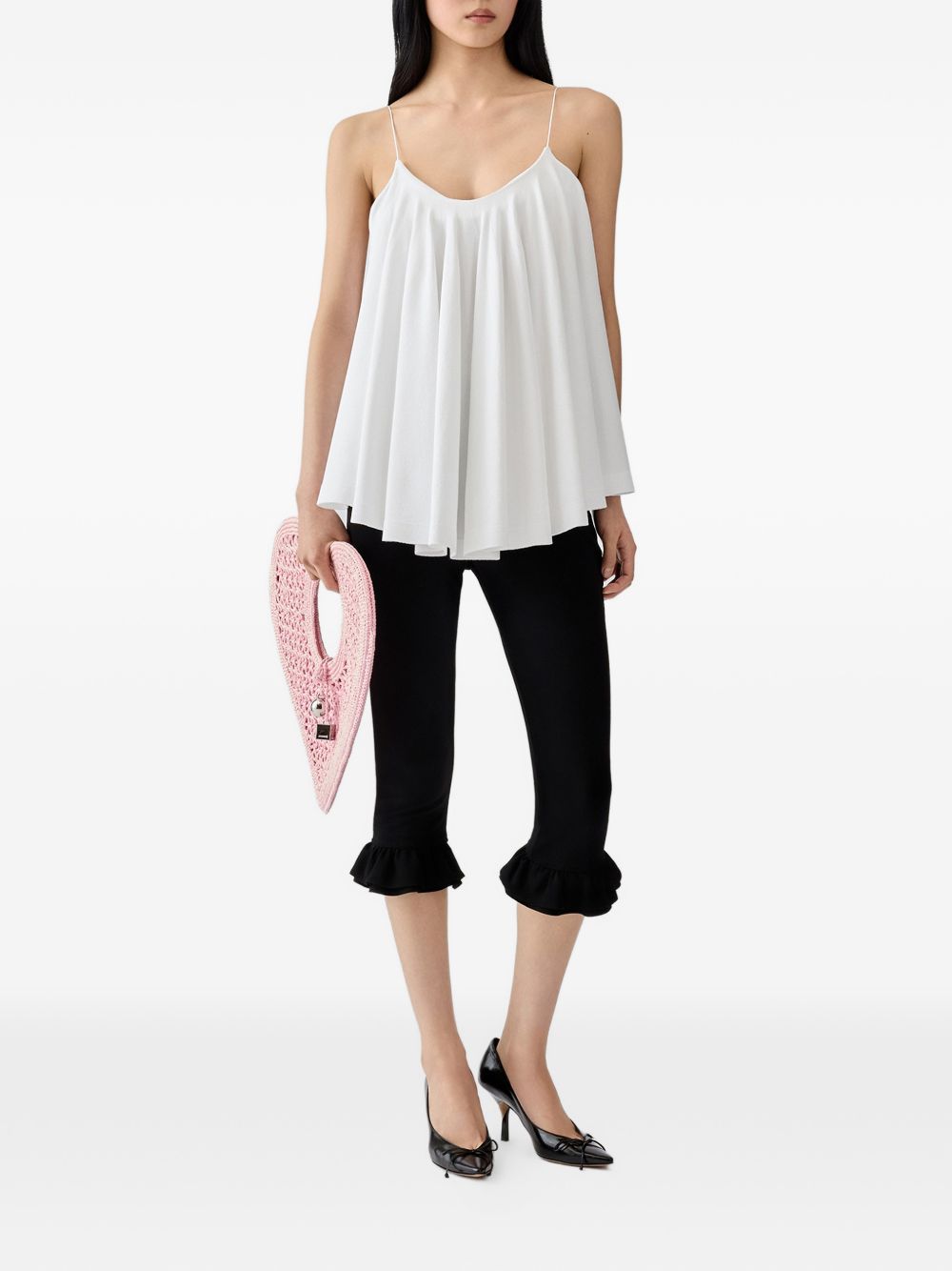 White Pleated Open Back Flowy Top