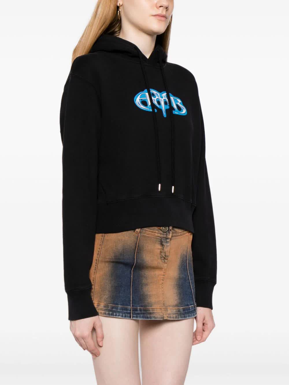 Black Amb Graphic Cropped Cotton Hoodie