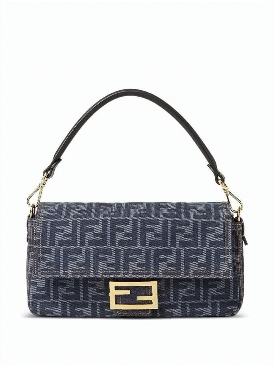 Calf Leather-Accented Fendi Shoulder Bag with Gold-Tone Closure