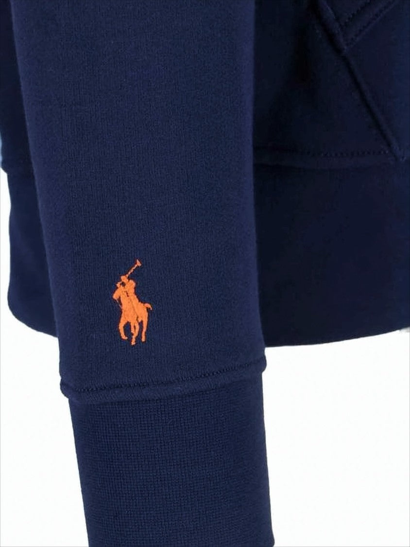Navy Blue Pullover Hoodie With Front Pocket And Bold Lettering