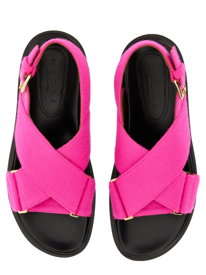 Crisscross Leather Sandal With Gold-Tone Buckles