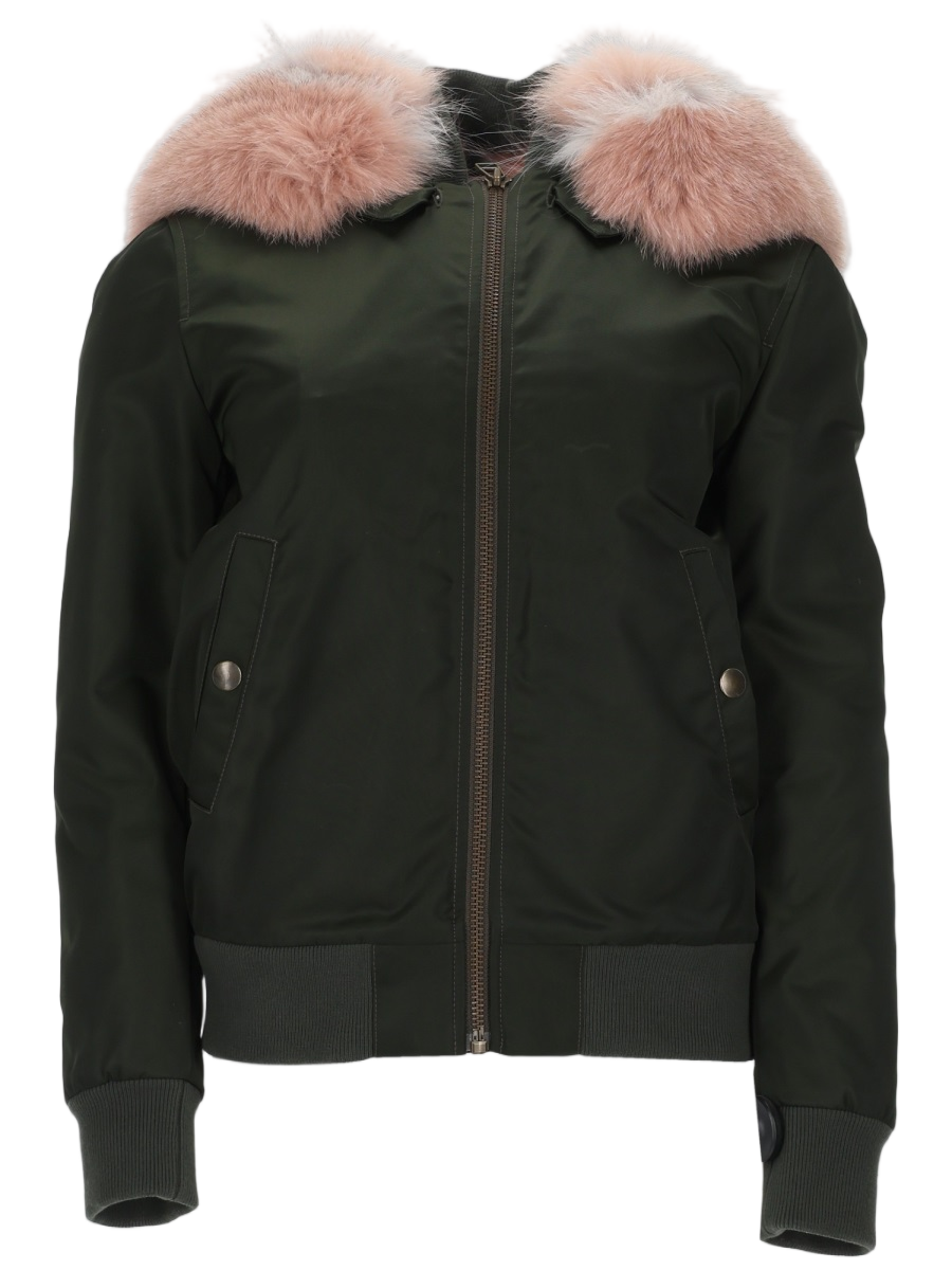 Bomber Jacket With Plush Pink Fur Collar