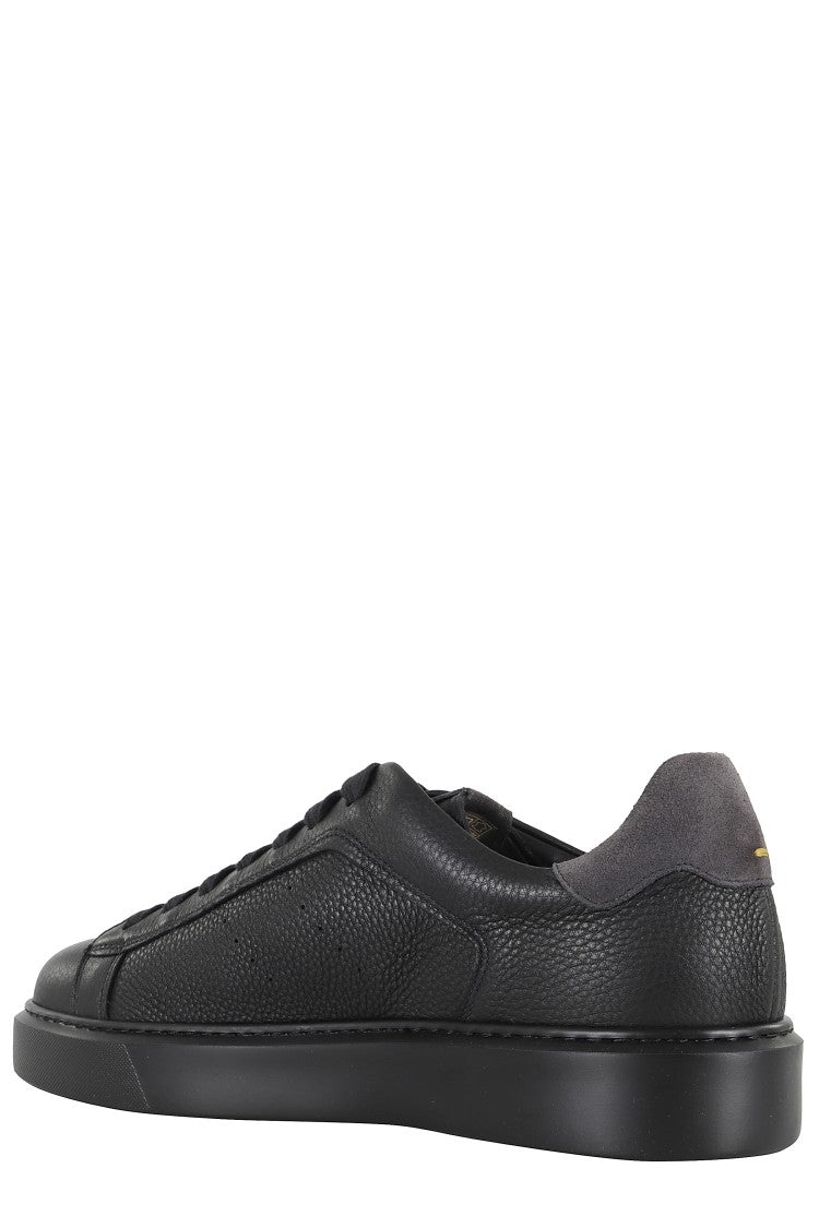 Black Tumbled Leather Sneakers With Suede Heel