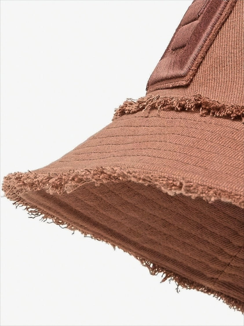 Textured Cotton Bucket Hat with Frayed Edges