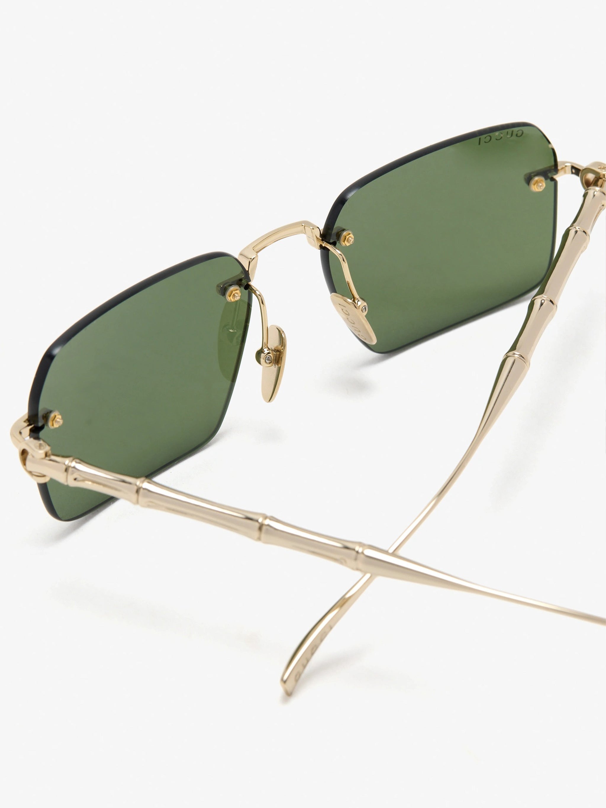 Gold Rectangular Rimless Bamboo Texture Sunglasses
