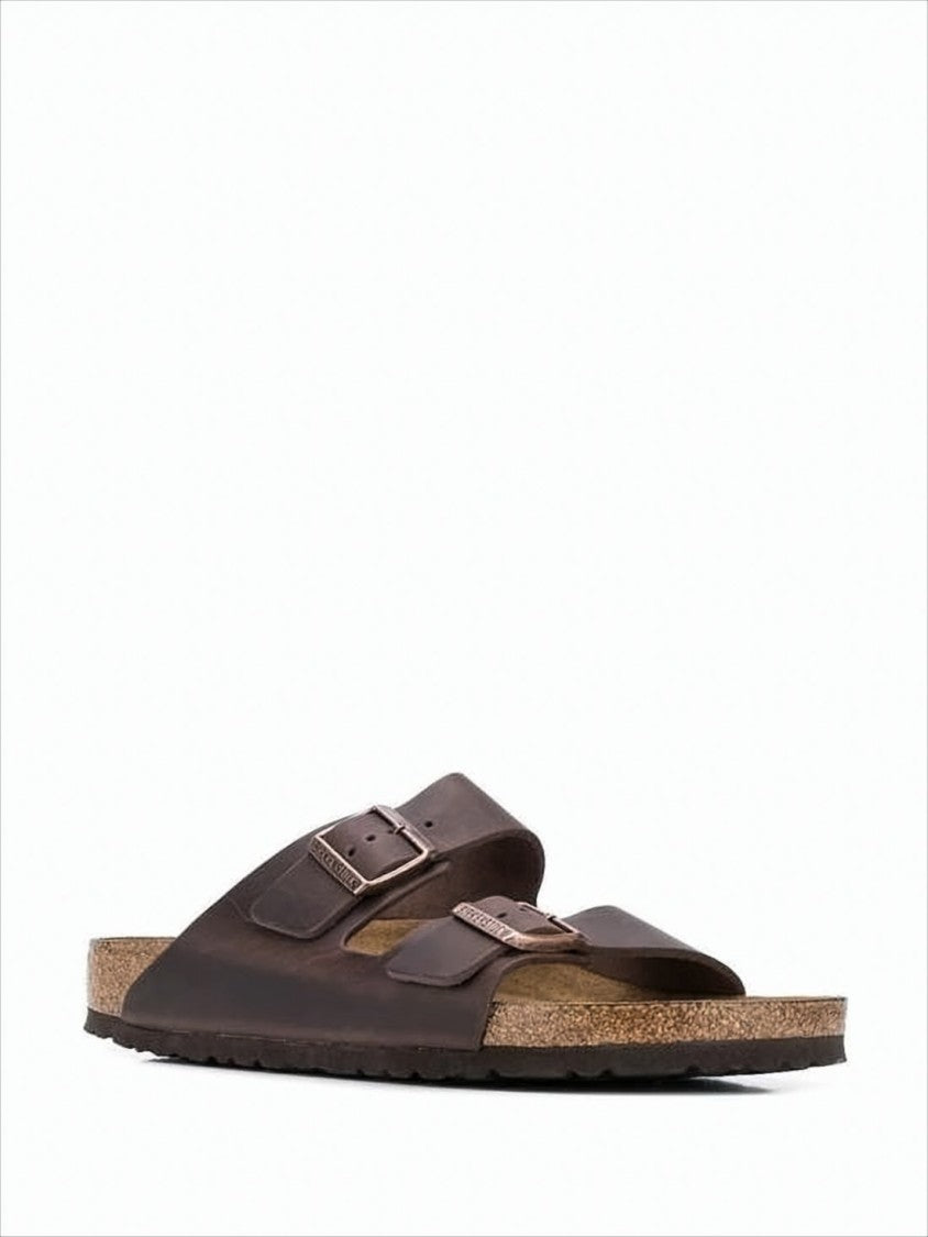 Classic Two-Strap Brown Leather Sandal with Adjustable Buckles
