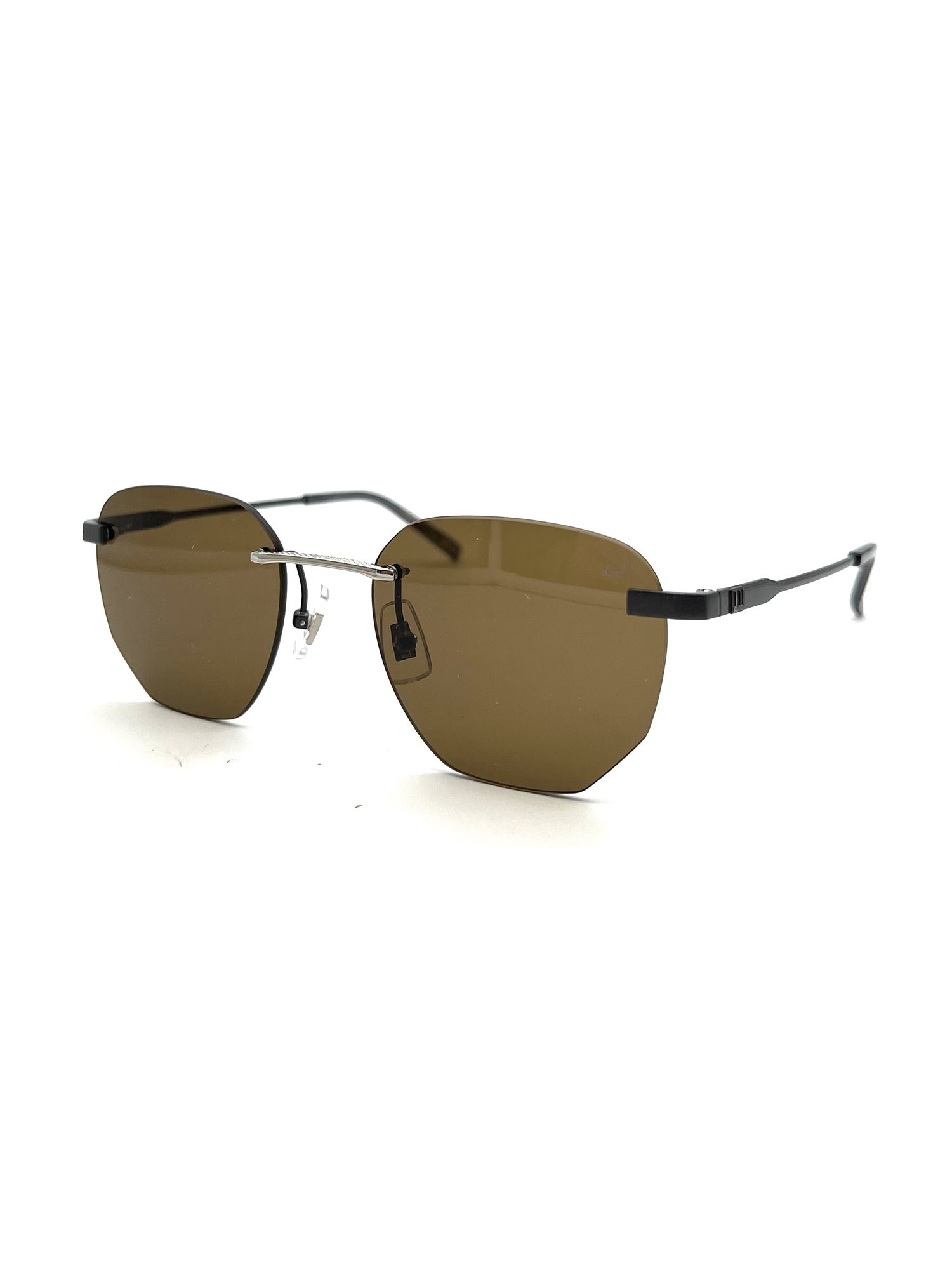 Angular Metal Frame Sunglasses with Brown Lenses