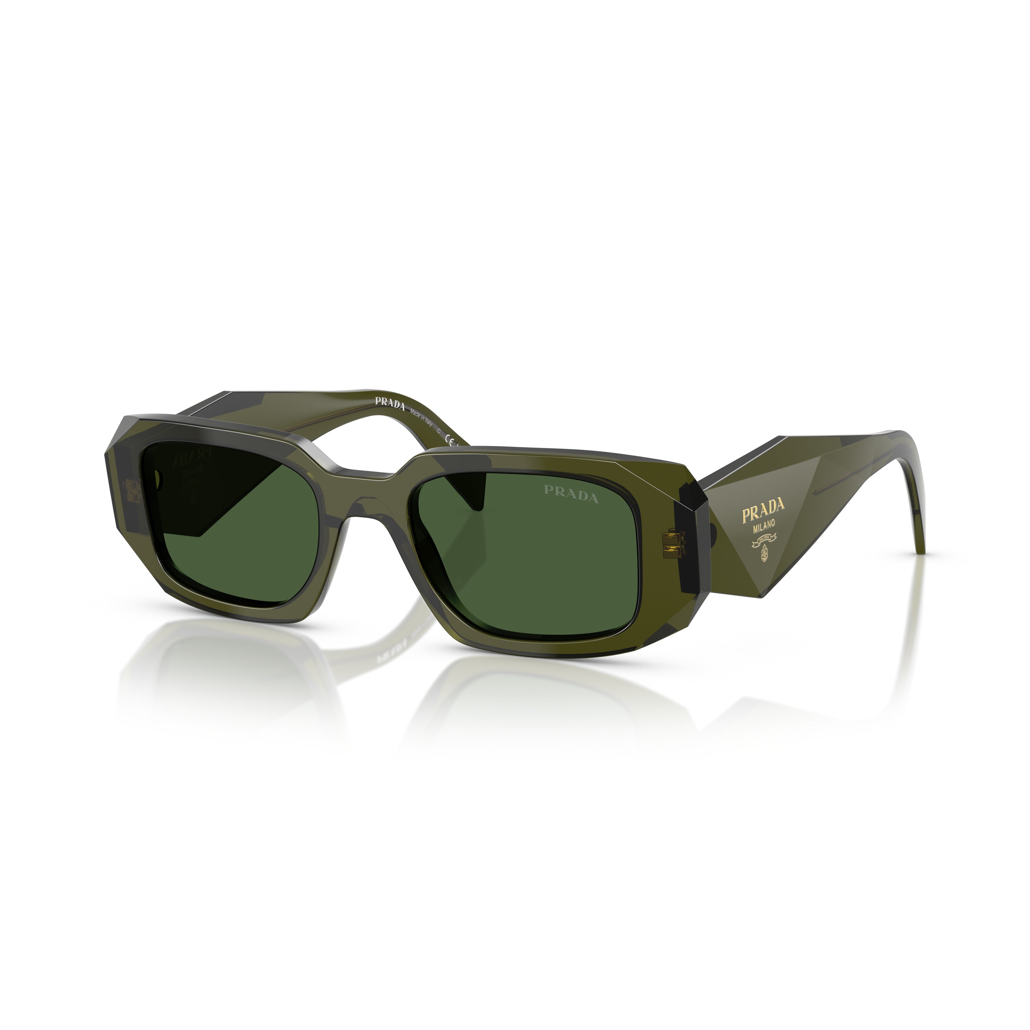 0pr 17ws Translucent Olive Green Rectangle Frame Sunglasses