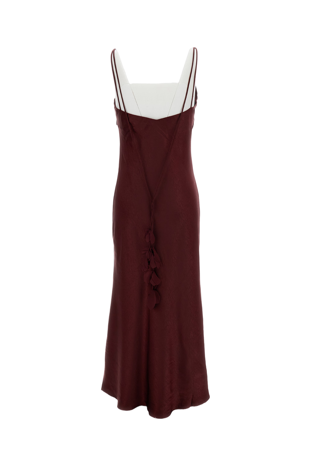 Burgundy Satin Flower Midi Dress