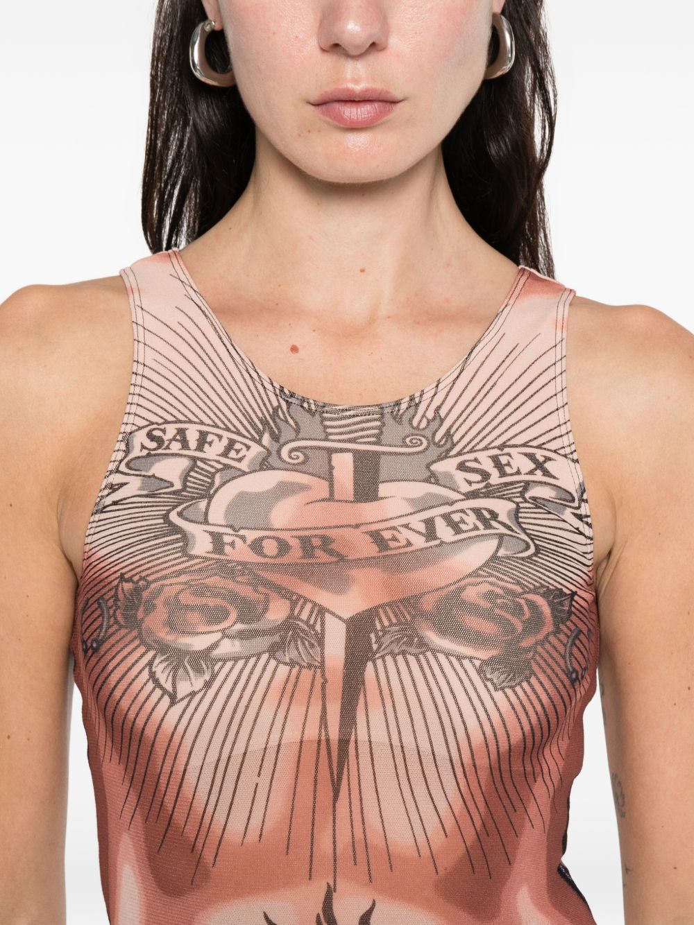 Tattoo-Inspired Sheer Silk And Nylon Top