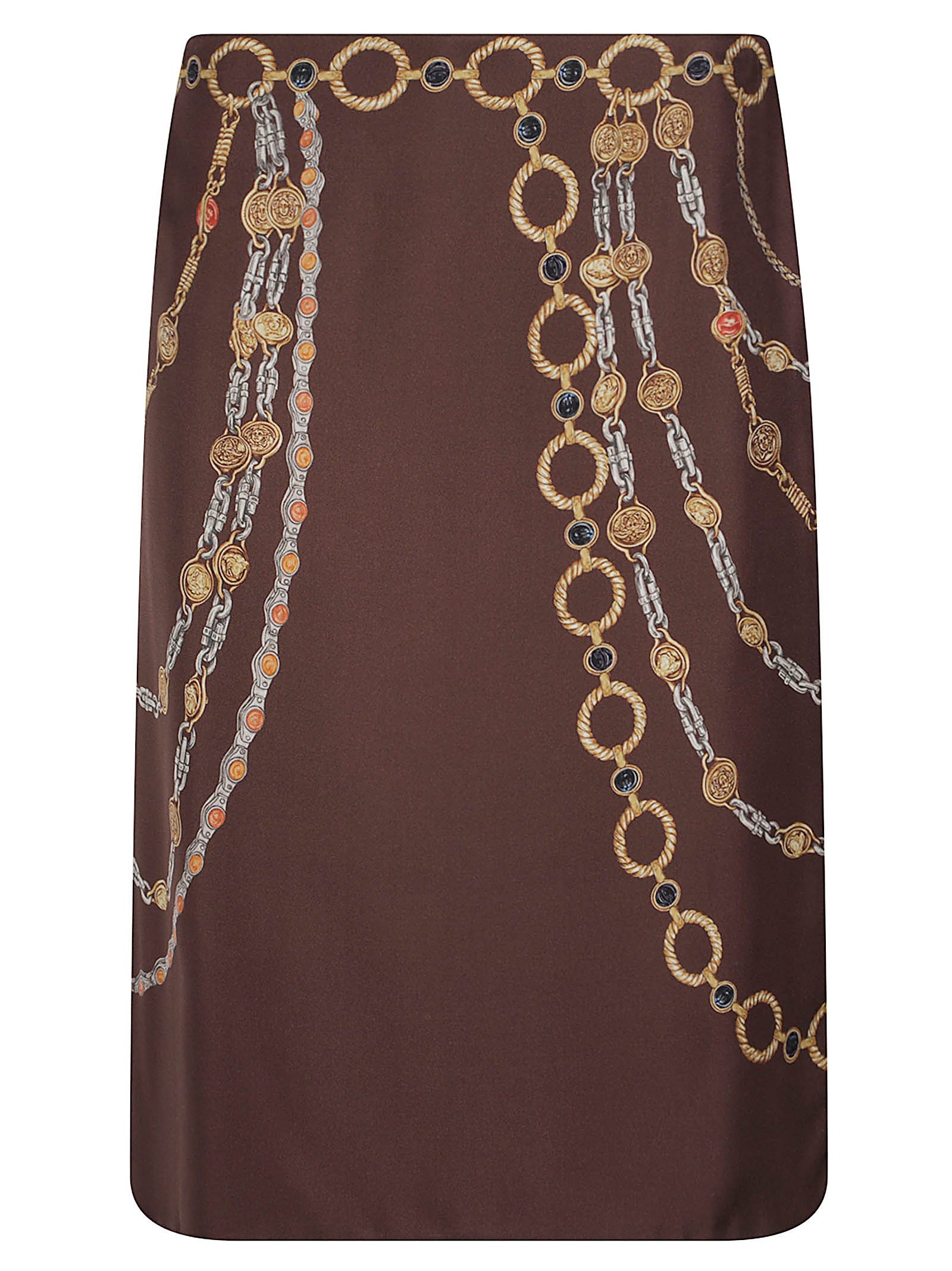 Intricate Chain and Medallion Print Brown Skirt