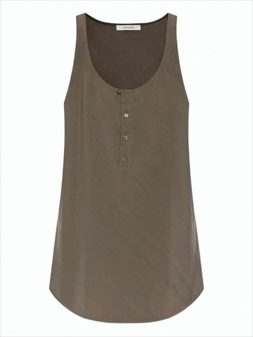Scoop Neck Sleeveless Top with Front Button Placket
