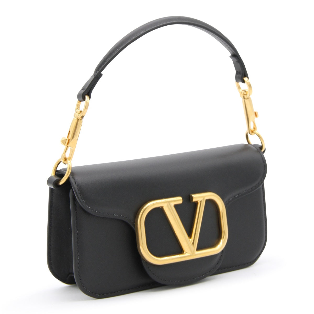 Rectangular Black Handbag with Gold Emblem