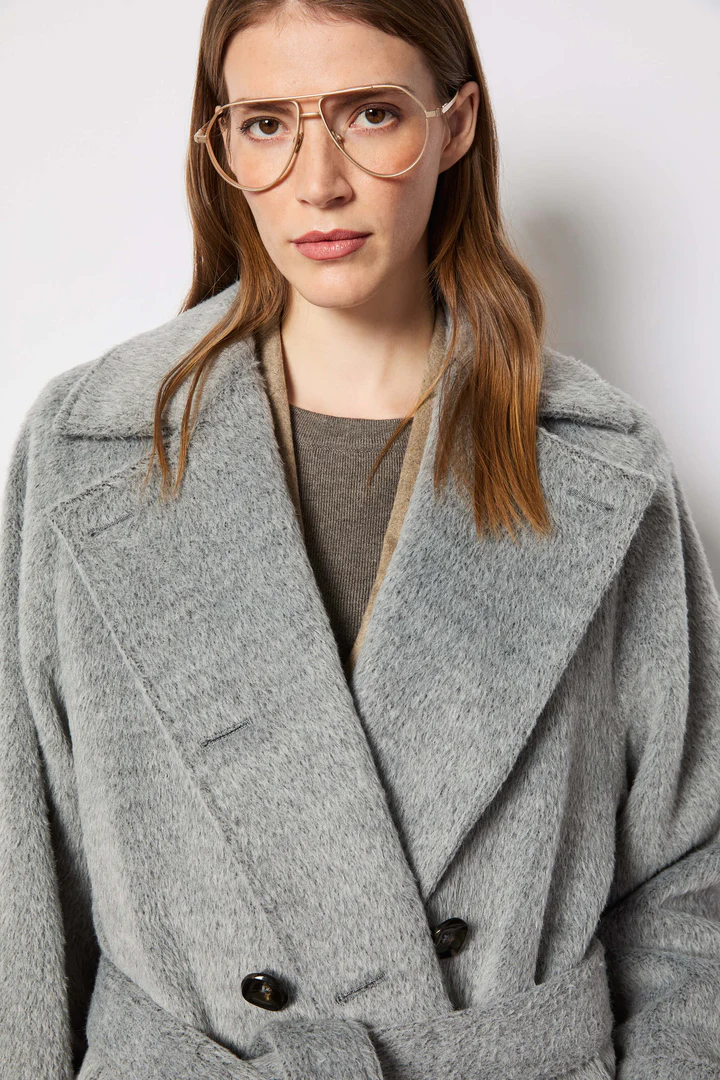 Double-Breasted Light Grey Coat With Tailoring Details