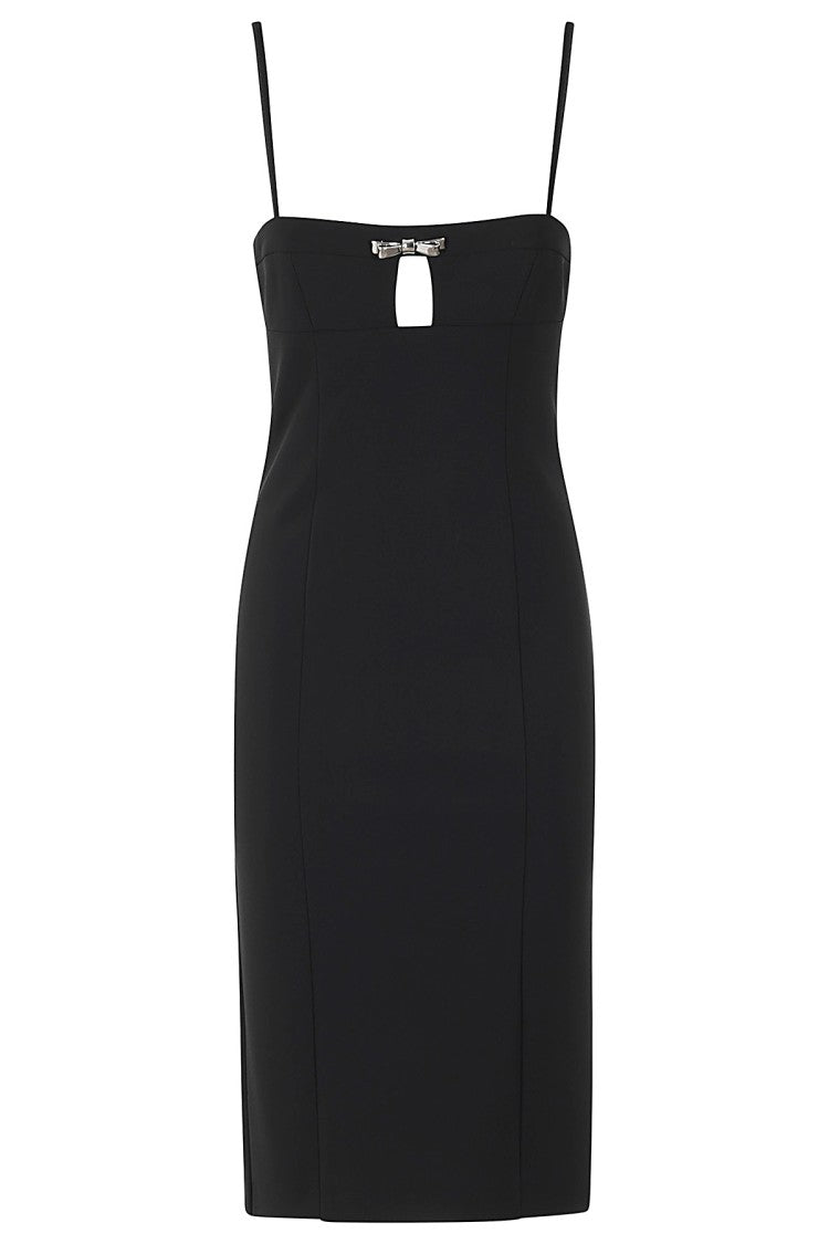 Knee-Length Black Bow Dress With Bijou Brooch Detail