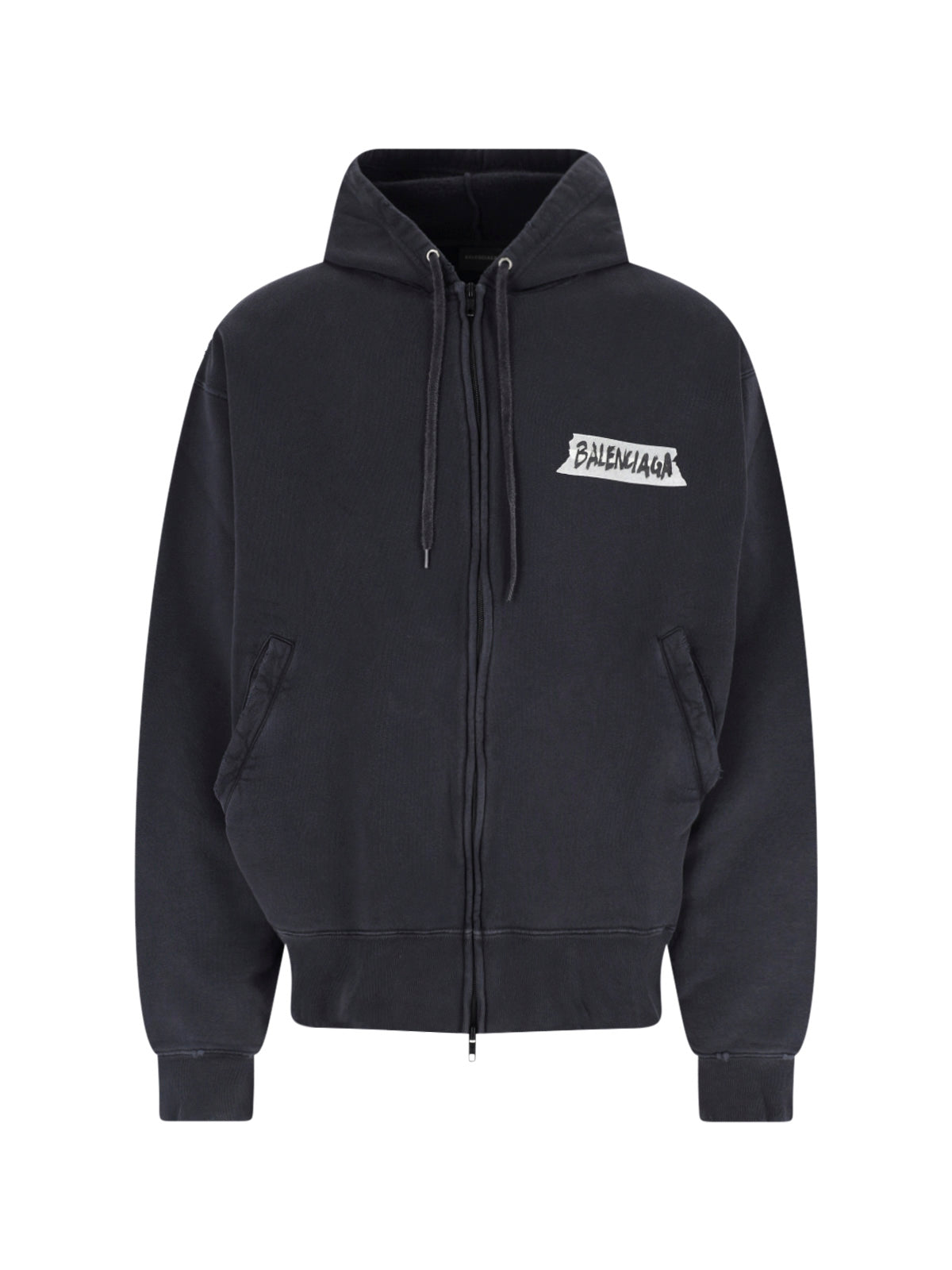 Black Masking Tape Worn Zip Hoodie