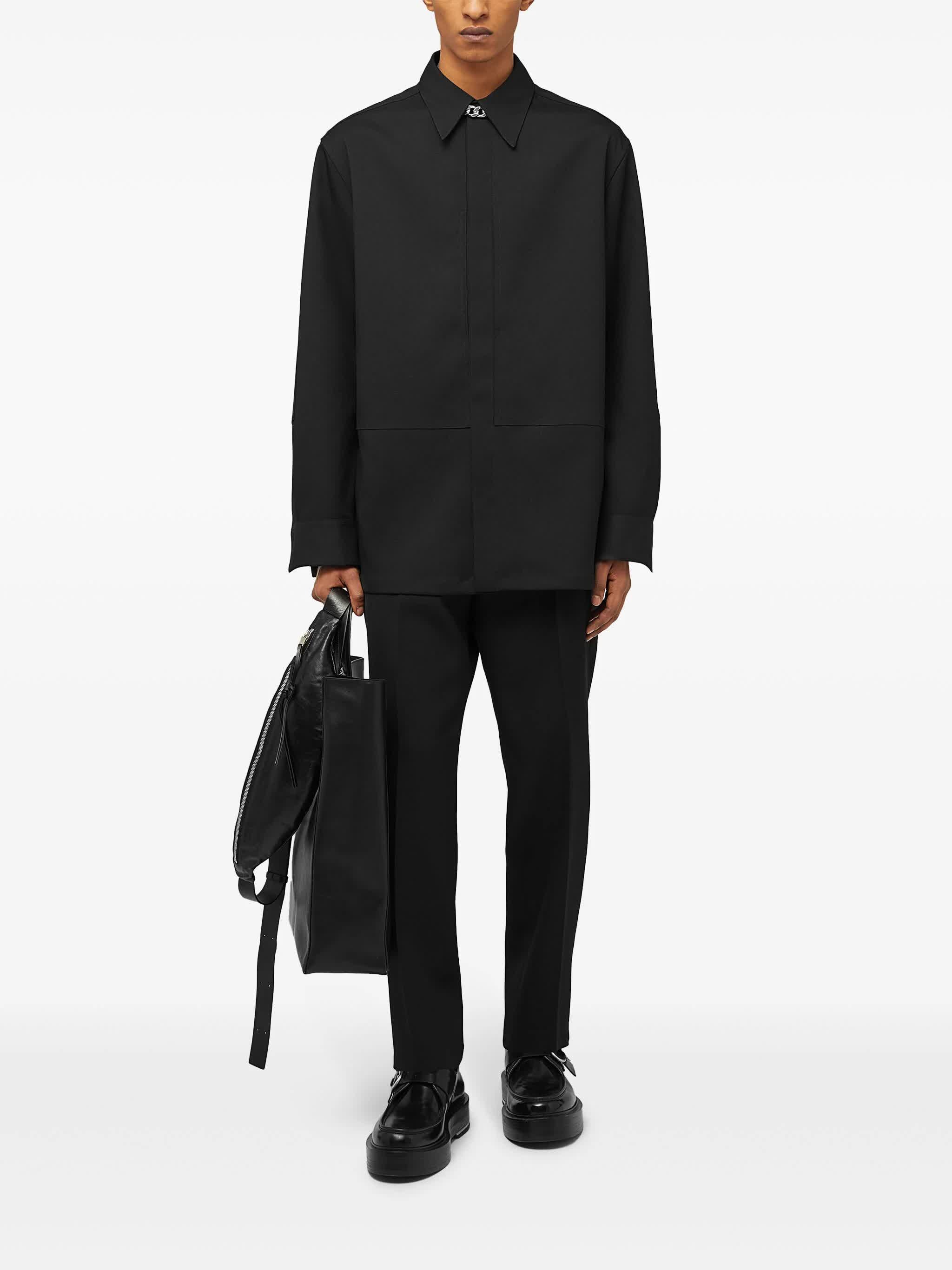 Black Tapered Wool Gabardine Trousers