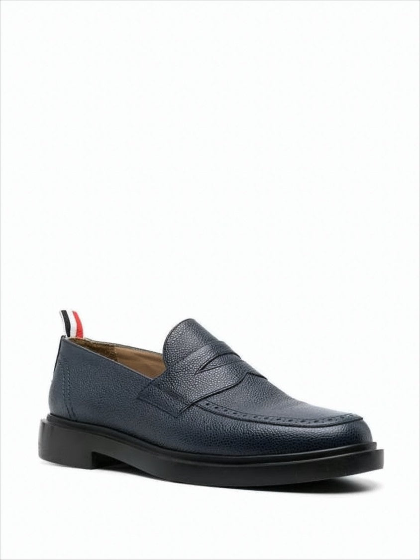 Textured Calf Leather Loafers with Tricolor Accent