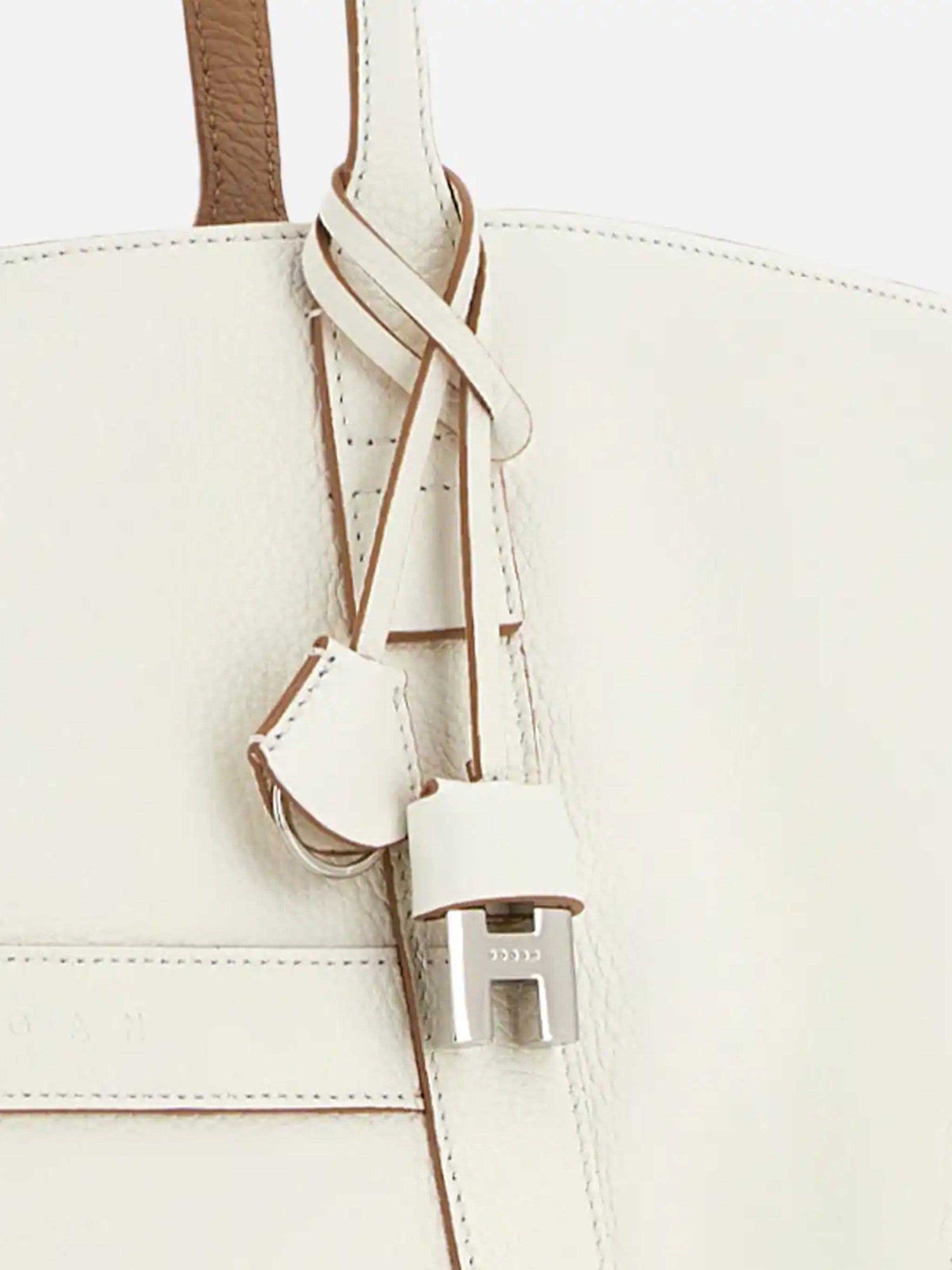 White Spacious Structured Metallic Lock Tote