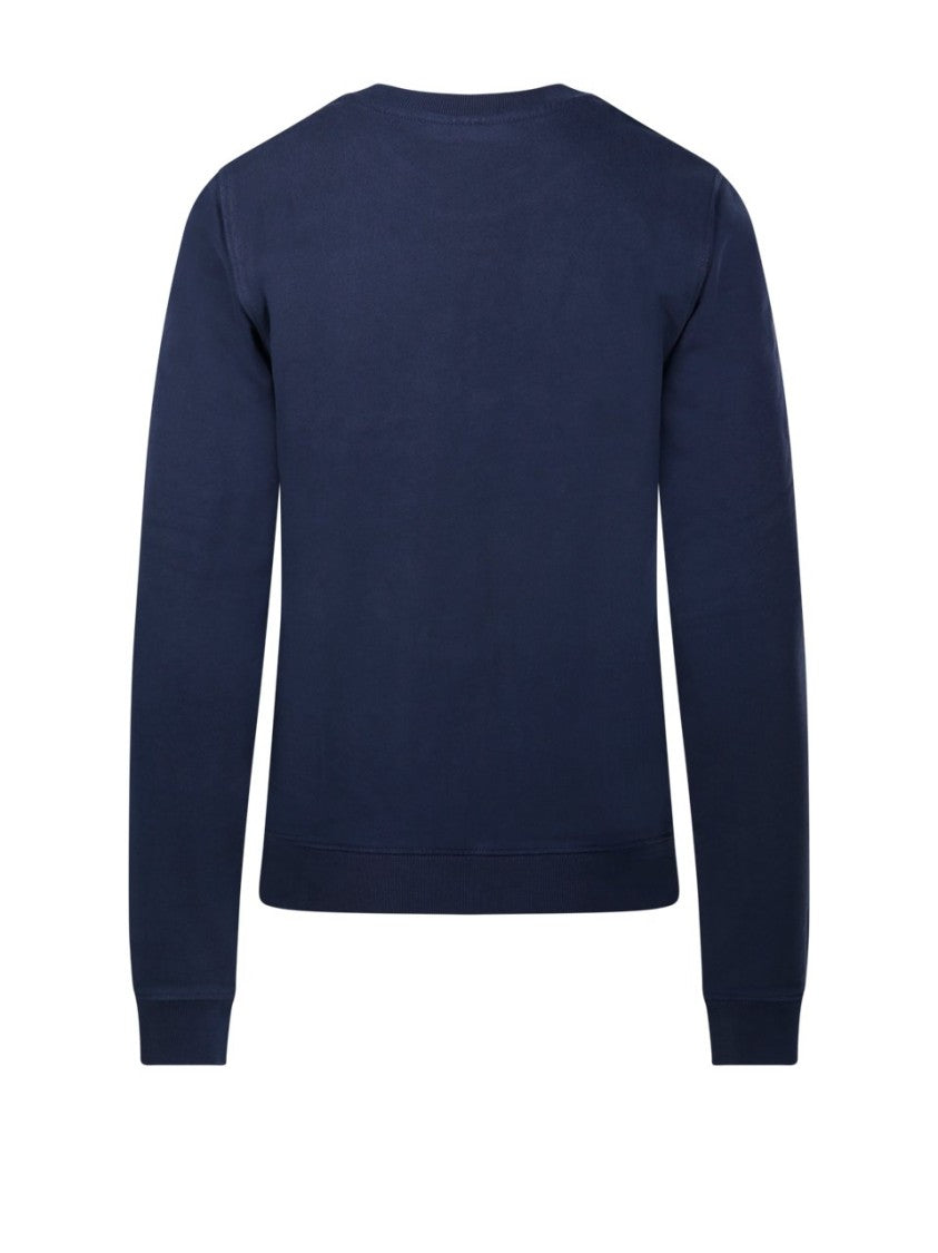 Long-Sleeved Crew Neck Cotton Shirt With Embroidered Fox Emblem