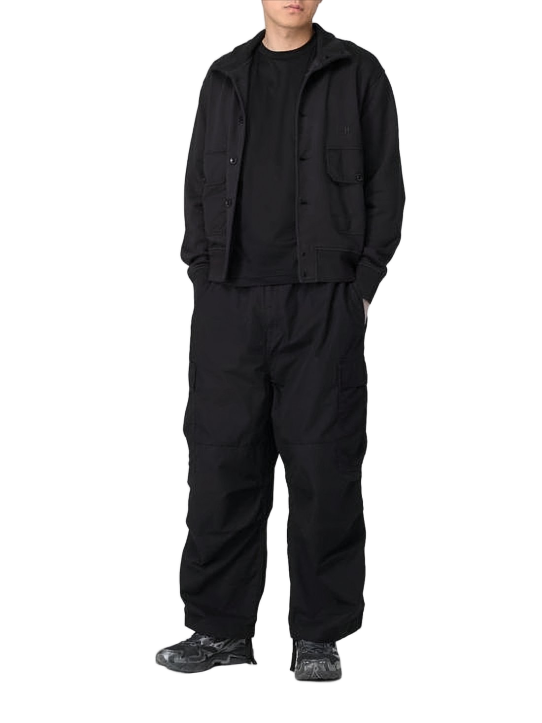 Minimalistic Black Cotton Cardigan with High Collar