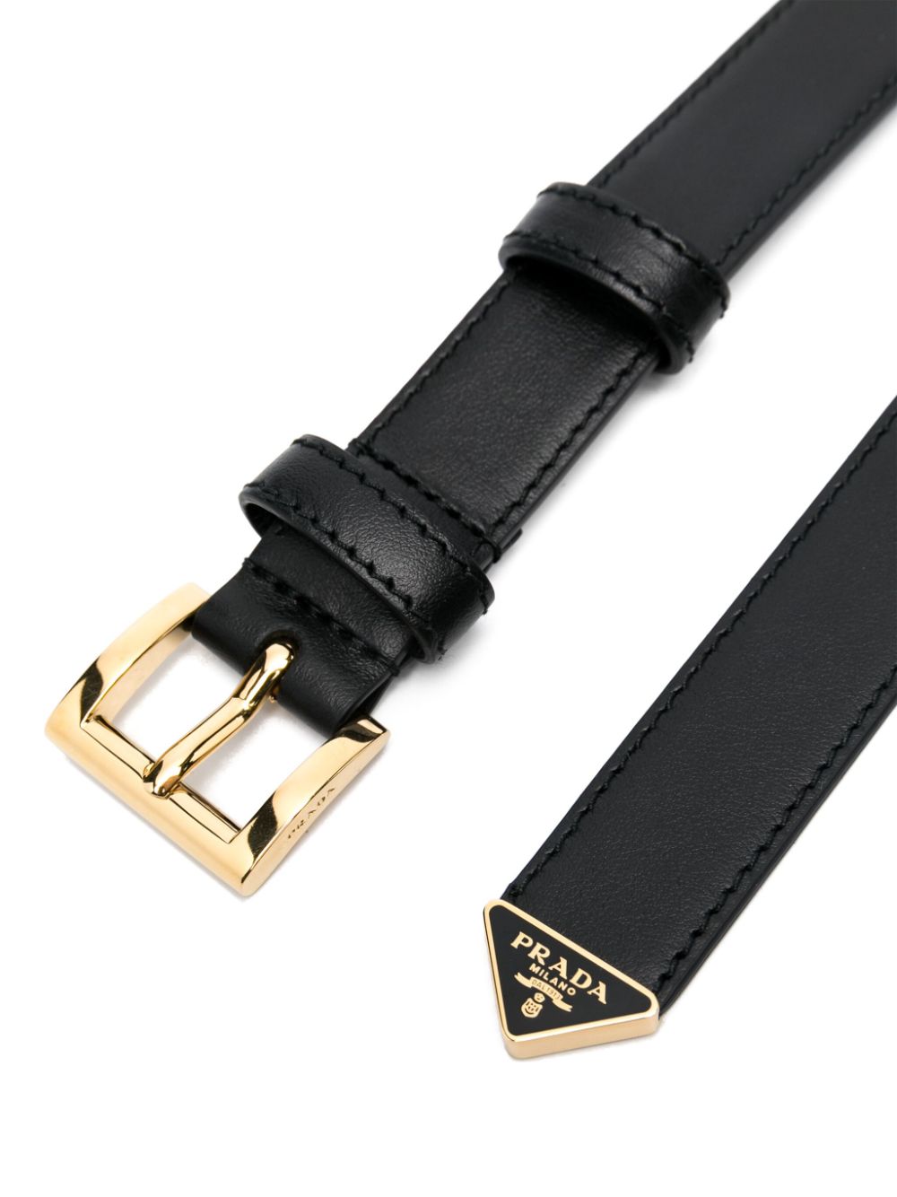 Smooth Grain Black Leather Belt With Logo-Engraved Buckle